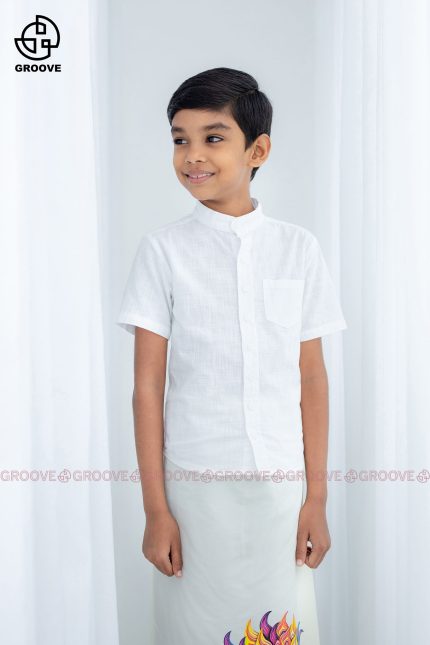 Kids White Linen Shirt - Short sleeve